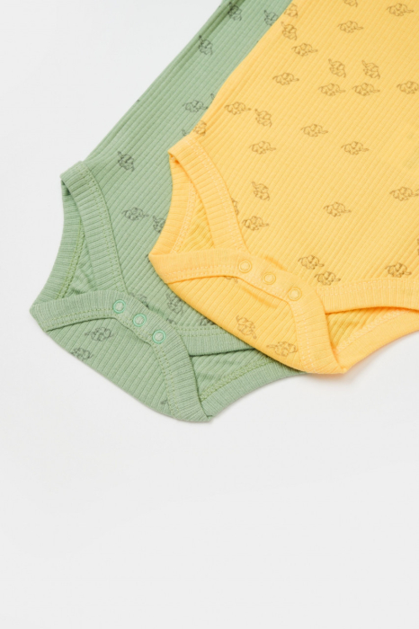 Set 2 body-uri cu maneca lunga Printed, BabyCosy, 50% modal+50% bumbac, Lamaie/Verde [5]