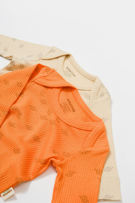 Set 2 body-uri cu maneca lunga Printed, BabyCosy, 50% modal+50% bumbac, Stone/Apricot [3]