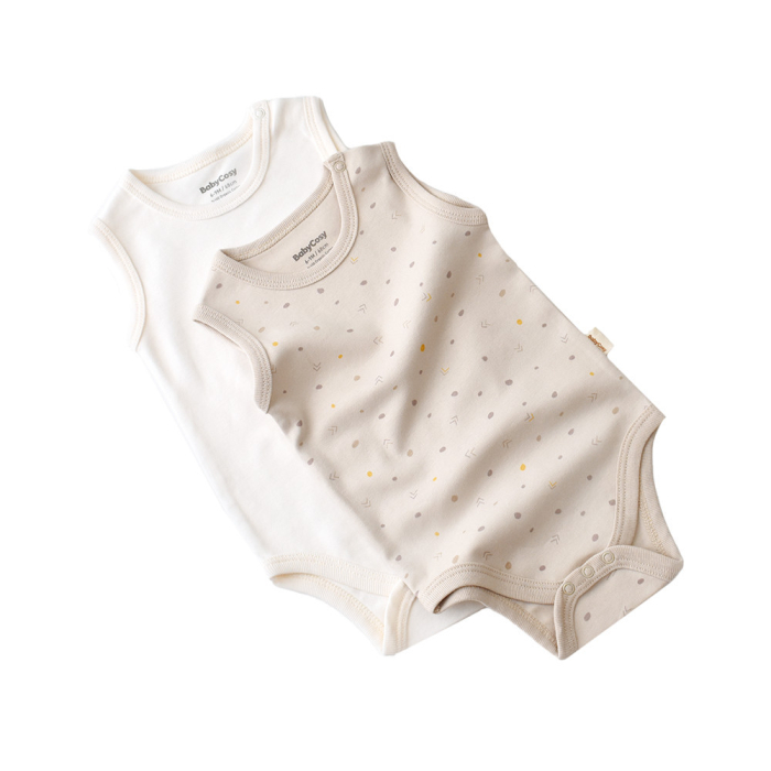 Set 2 body-uri fara maneci bebe unisex -100% bumbac organic - Crem cu buline, BabyCosy [2]