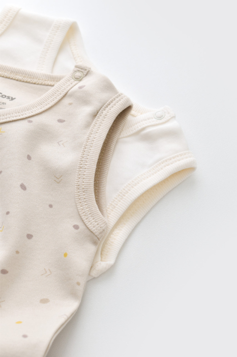 Set 2 body-uri fara maneci bebe unisex -100% bumbac organic - Crem cu buline, BabyCosy [6]