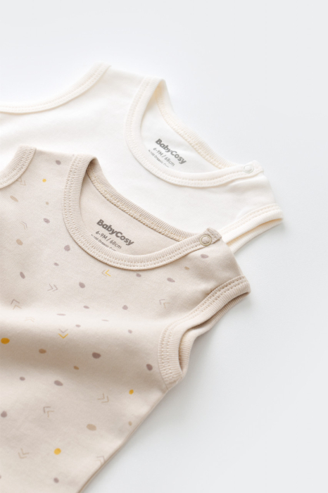 Set 2 body-uri fara maneci bebe unisex -100% bumbac organic - Crem cu buline, BabyCosy [3]