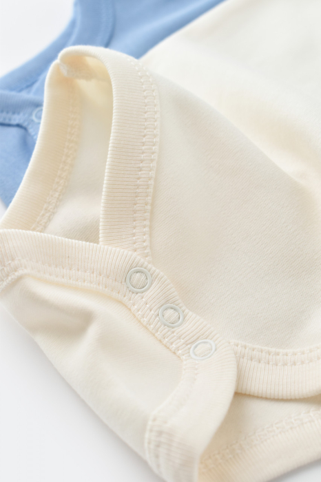 Set 2 body-uri fara maneci bebe unisex -100% bumbac organic - Ecru/Bleu, BabyCosy [5]