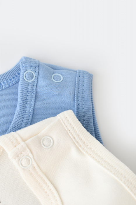 Set 2 body-uri fara maneci bebe unisex -100% bumbac organic - Ecru/Bleu, BabyCosy [6]
