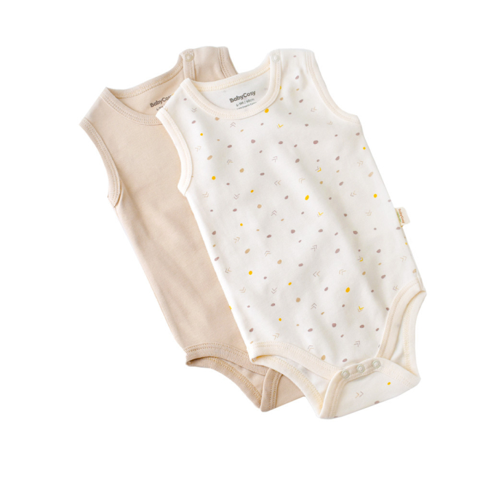 Set 2 body-uri fara maneci bebe unisex -100% bumbac organic - Ecru cu buline, BabyCosy [2]