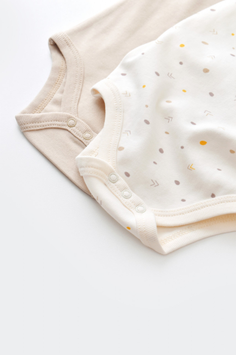 Set 2 body-uri fara maneci bebe unisex -100% bumbac organic - Ecru cu buline, BabyCosy [5]
