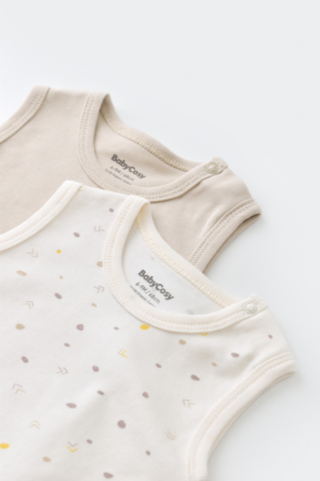 Set 2 body-uri fara maneci bebe unisex -100% bumbac organic - Ecru cu buline, BabyCosy [3]