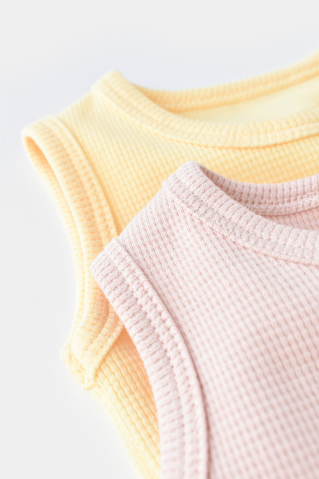 Set 2 body-uri fara maneci bebe unisex -100% bumbac organic - Galben/Roz, BabyCosy [4]