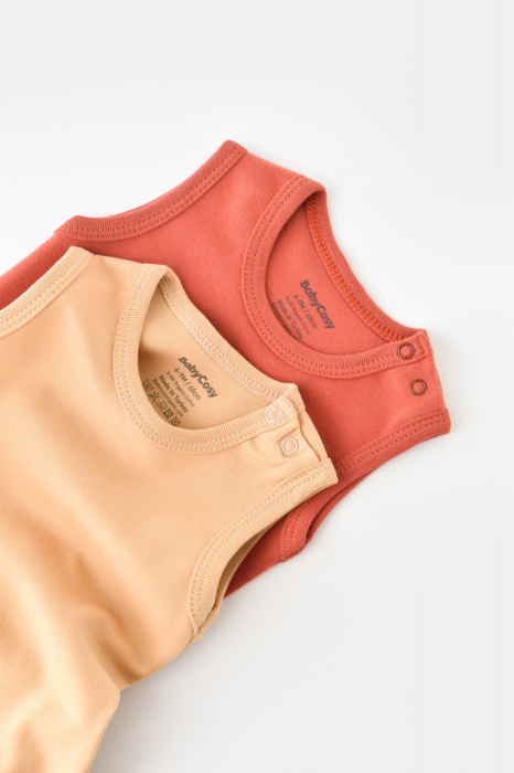 Set 2 body-uri fara maneci bebe unisex -100% bumbac organic - Mustar/ Scortisoara, BabyCosy [3]