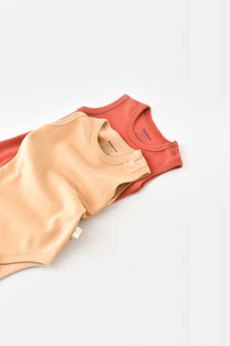 Set 2 body-uri fara maneci bebe unisex -100% bumbac organic - Mustar/ Scortisoara, BabyCosy [2]