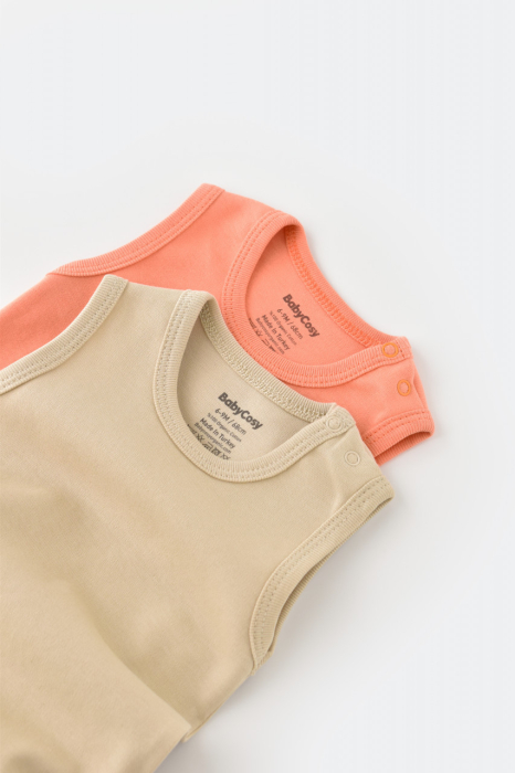 Set 2 body-uri fara maneci bebe unisex -100% bumbac organic - Roz/Crem, BabyCosy [3]