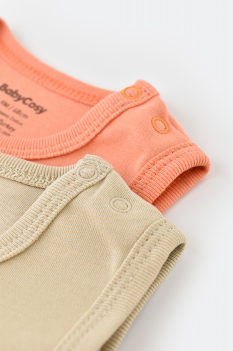 Set 2 body-uri fara maneci bebe unisex -100% bumbac organic - Roz/Crem, BabyCosy [4]