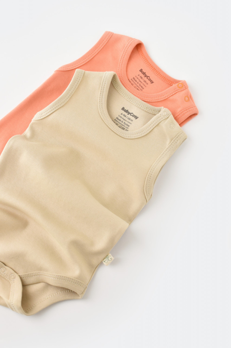 Set 2 body-uri fara maneci bebe unisex -100% bumbac organic - Roz/Crem, BabyCosy [2]