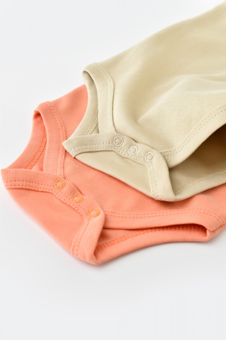 Set 2 body-uri fara maneci bebe unisex -100% bumbac organic - Roz/Crem, BabyCosy [5]