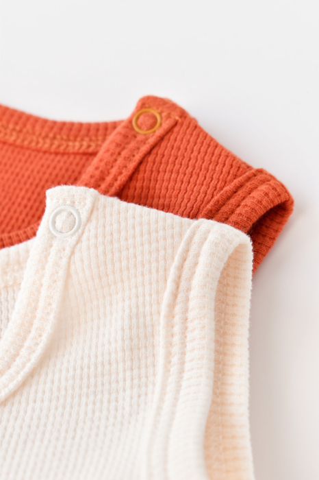 Set 2 body-uri fara maneci bebe unisex -100% bumbac organic -Scortisoara/Ecru, BabyCosy [5]