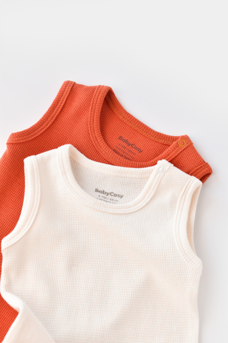 Set 2 body-uri fara maneci bebe unisex -100% bumbac organic -Scortisoara/Ecru, BabyCosy [3]