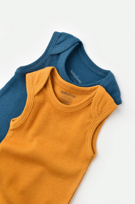 Set 2 body-uri fara maneci bebe unisex din bumbac organic si modal - Bleumarin/Sofran, BabyCosy [4]