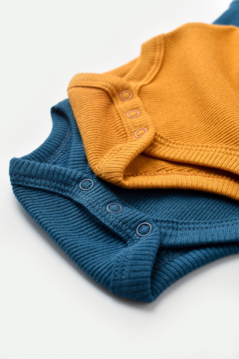 Set 2 body-uri fara maneci bebe unisex din bumbac organic si modal - Bleumarin/Sofran, BabyCosy [6]