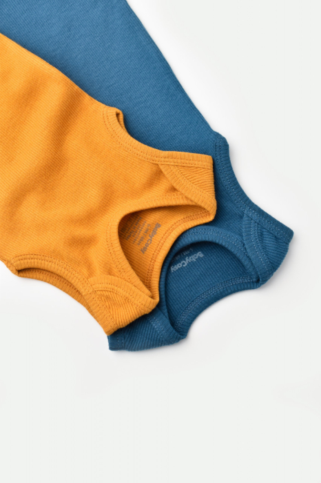 Set 2 body-uri fara maneci bebe unisex din bumbac organic si modal - Bleumarin/Sofran, BabyCosy [5]