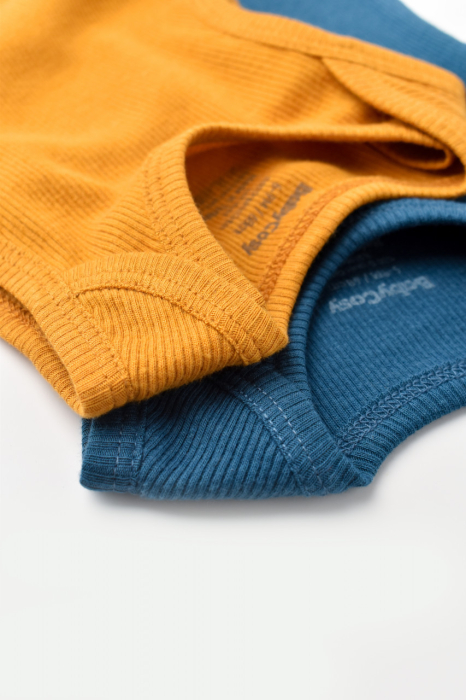 Set 2 body-uri fara maneci bebe unisex din bumbac organic si modal - Bleumarin/Sofran, BabyCosy [3]