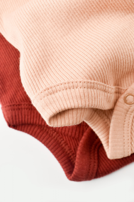 Set 2 body-uri fara maneci bebe unisex din bumbac organic si modal - Caramiziu/Somon, BabyCosy [5]