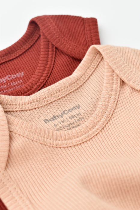 Set 2 body-uri fara maneci bebe unisex din bumbac organic si modal - Caramiziu/Somon, BabyCosy [4]