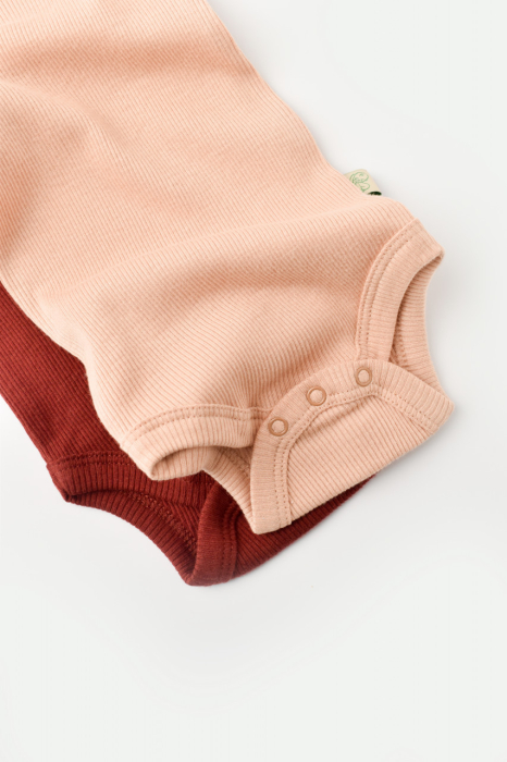 Set 2 body-uri fara maneci bebe unisex din bumbac organic si modal - Caramiziu/Somon, BabyCosy [3]