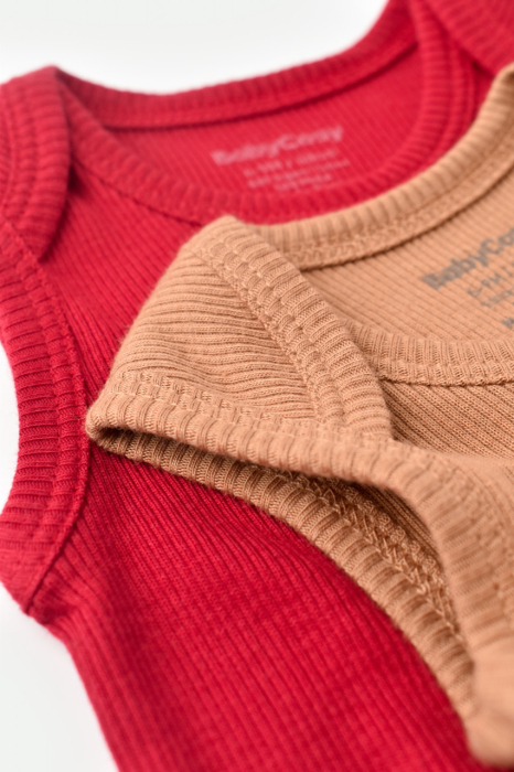 Set 2 body-uri fara maneci bebe unisex din bumbac organic si modal - Maro/Rosu, BabyCosy [4]