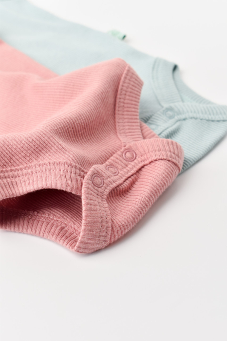 Set 2 body-uri fara maneci bebe unisex din bumbac organic si modal - Mint/Rose, BabyCosy [5]