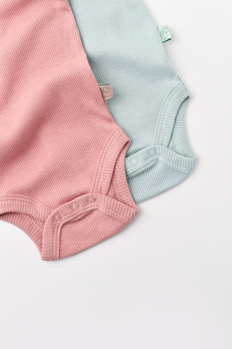Set 2 body-uri fara maneci bebe unisex din bumbac organic si modal - Mint/Rose, BabyCosy [4]