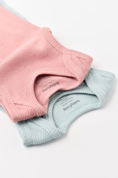 Set 2 body-uri fara maneci bebe unisex din bumbac organic si modal - Mint/Rose, BabyCosy [2]