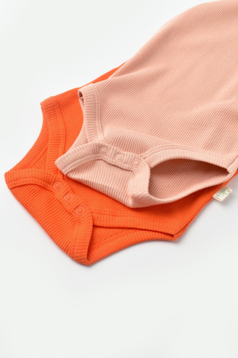 Set 2 body-uri fara maneci bebe unisex din bumbac organic si modal - Rodie/Piersica, BabyCosy [5]