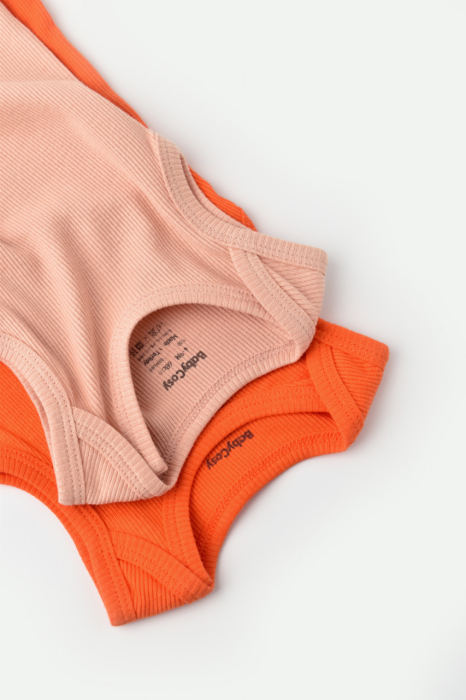 Set 2 body-uri fara maneci bebe unisex din bumbac organic si modal - Rodie/Piersica, BabyCosy [2]
