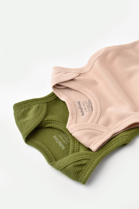 Set 2 body-uri fara maneci bebe unisex din bumbac organic si modal - Verde/Blush, BabyCosy [3]