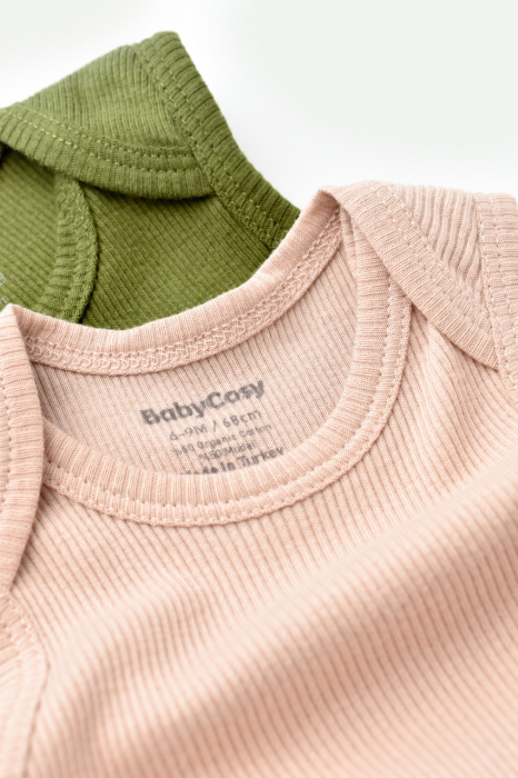 Set 2 body-uri fara maneci bebe unisex din bumbac organic si modal - Verde/Blush, BabyCosy [5]