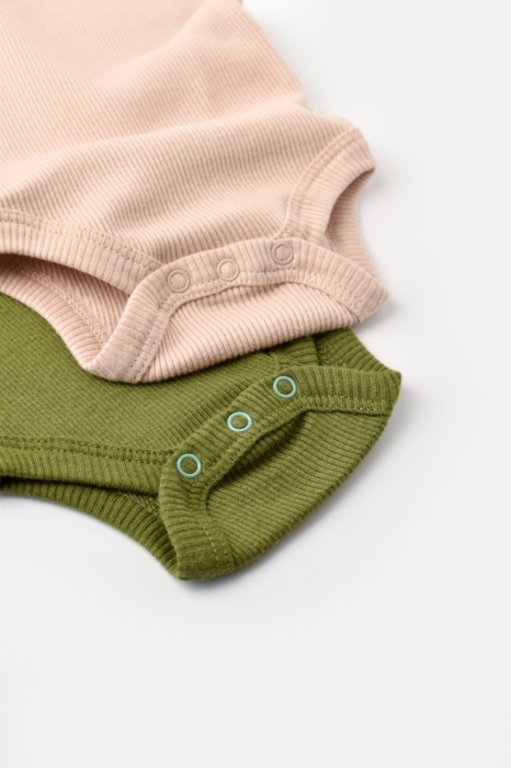 Set 2 body-uri fara maneci bebe unisex din bumbac organic si modal - Verde/Blush, BabyCosy [4]