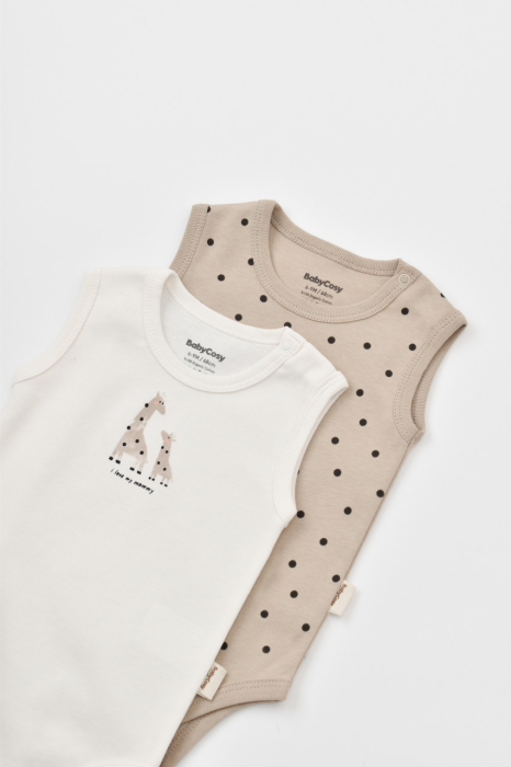 Set 2 body-uri fara maneci bebe unisex Girafa, BabyCosy, 100% bumbac organic [4]