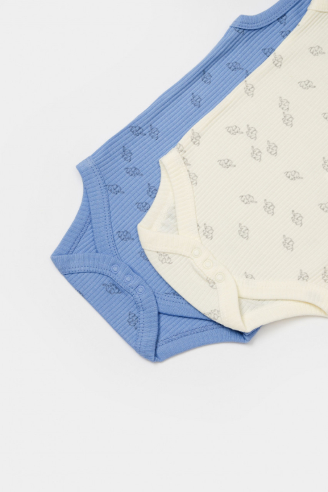 Set 2 body-uri fara maneci Printed, BabyCosy, 50% modal+50% bumbac, Ecru/Lavanda [5]