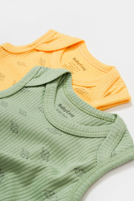 Set 2 body-uri fara maneci Printed, BabyCosy, 50% modal+50% bumbac, Lamaie/Verde [4]