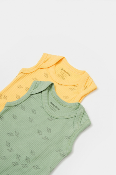 Set 2 body-uri fara maneci Printed, BabyCosy, 50% modal+50% bumbac, Lamaie/Verde [3]