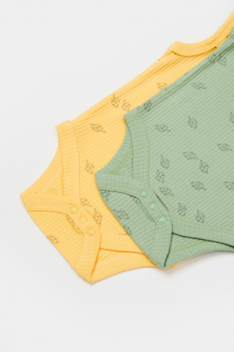 Set 2 body-uri fara maneci Printed, BabyCosy, 50% modal+50% bumbac, Lamaie/Verde [5]