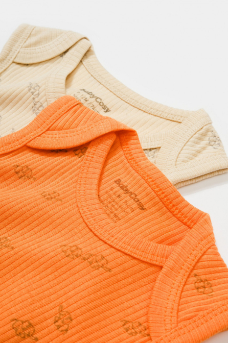 Set 2 body-uri fara maneci Printed, BabyCosy, 50% modal+50% bumbac, Stone/Apricot [3]