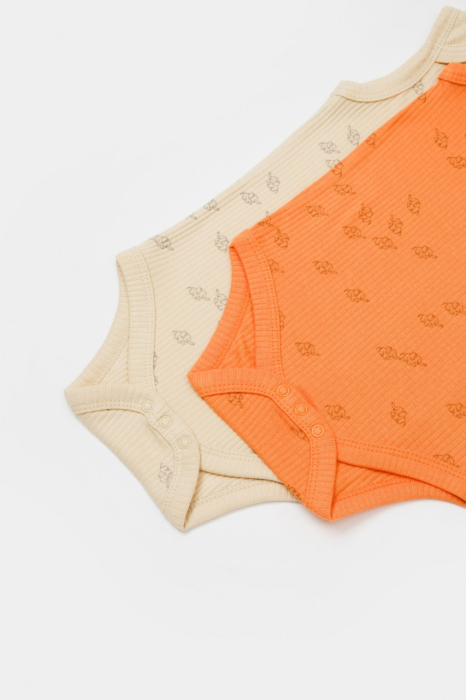 Set 2 body-uri fara maneci Printed, BabyCosy, 50% modal+50% bumbac, Stone/Apricot [5]