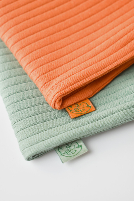 Set 2 body-uri fara maneci Ribana Bebe Unisex din bumbac organic si 5%elastan - Portocaliu/Verde BabyCosy [8]