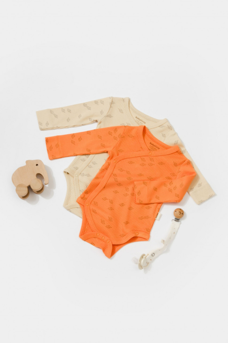 Set 2 body-uri petrecute Printed, BabyCosy, 50% modal+50% bumbac, Stone/Apricot [2]