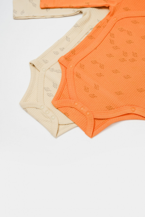 Set 2 body-uri petrecute Printed, BabyCosy, 50% modal+50% bumbac, Stone/Apricot [4]