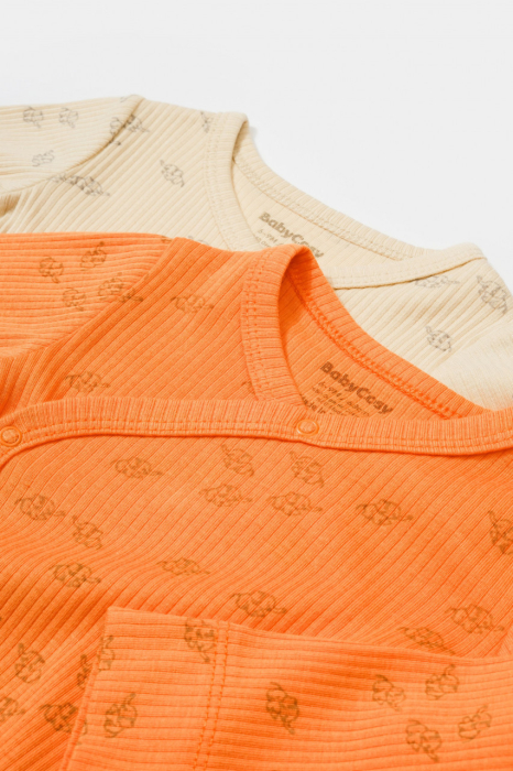 Set 2 body-uri petrecute Printed, BabyCosy, 50% modal+50% bumbac, Stone/Apricot [3]