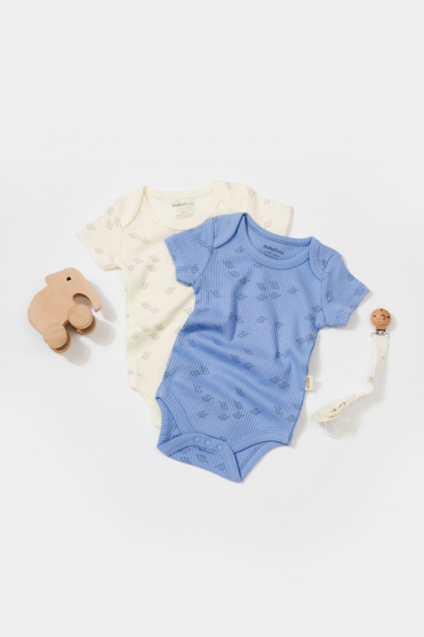Set 2 body-uri Printed, BabyCosy, 50% modal+50% bumbac, Ecru/Lavanda [3]