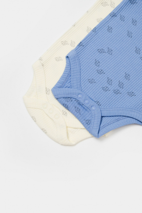 Set 2 body-uri Printed, BabyCosy, 50% modal+50% bumbac, Ecru/Lavanda [5]