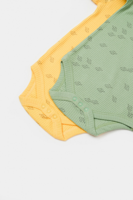 Set 2 body-uri Printed, BabyCosy, 50% modal+50% bumbac, Lamaie/Verde [5]