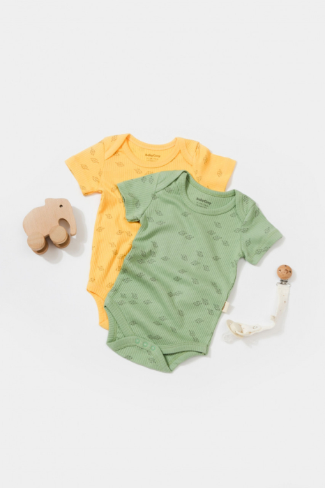 Set 2 body-uri Printed, BabyCosy, 50% modal+50% bumbac, Lamaie/Verde [2]